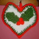 CHRISTMAS HEART HOLLY LEAVES POTHOLDER/WALLHANGING