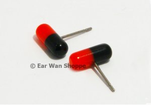 Korean Style Red & Black Pill Stainless Stud Earrings