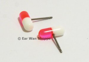 Korean Style Pink & White Pill Stainless Stud Earrings