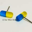 Korean Style Blue & Yellow Pill Stainless Stud Earrings
