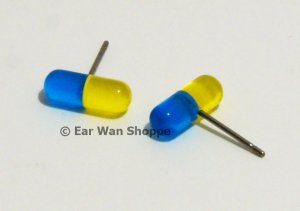 Korean Style Blue & Yellow Pill Stainless Stud Earrings