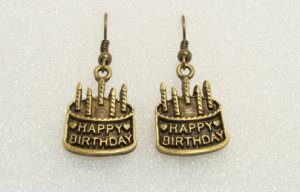 &acirc;�&yen;Handmade Vintage Brass Birthday Cake Drop Earrings&acirc;�&yen;