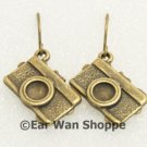 Handmade Vintage Brass Funky Camera Retro Earrings