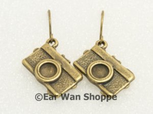 Handmade Vintage Brass Funky Camera Retro Earrings