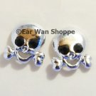 Gothic Silver Skull Cross Diamante Stud Earrings
