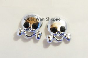 Gothic Silver Skull Cross Diamante Stud Earrings