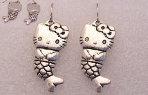&acirc;�&yen;Hello Kitty Mermaid Silver Tibetan Drop Earrings&acirc;�&yen;