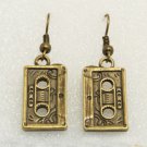 Vintage Brass Classic Cassette Tape Retro Drop Earrings