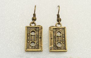 Vintage Brass Classic Cassette Tape Retro Drop Earrings