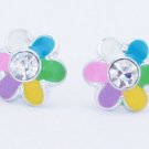 Pretty Rainbow Daisy Flower Crystal Stud Earrings