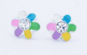 Pretty Rainbow Daisy Flower Crystal Stud Earrings