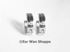 Gothic Silver Pattern Huggie Hoop Earrings