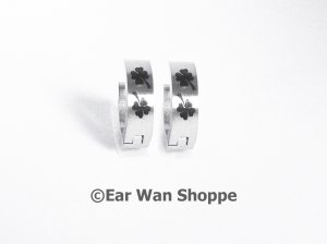 Gothic Silver 4 Clover Leaf Huggie Hoop Earrings