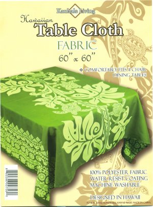 Hawaiian Tropical Fabric Tablecloth 60-inch By 60-inch (Honu Turtle and Monstera, Green color)