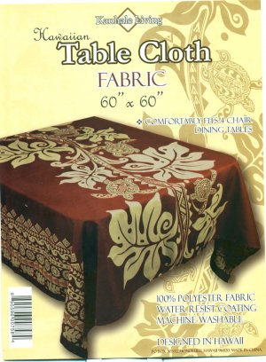 Hawaiian Tropical Fabric Tablecloth 60-inch By 60-inch (Honu Turtle and Monstera, Brown color)