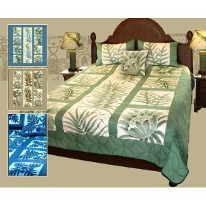 King Size Hawaiian Patchwork Quilt Comforter Set with 2 Pillow Shams (Blue color )
