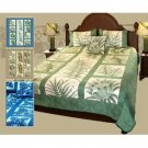 Queen Size Hawaiian Patchwork Quilt Comforter Set with 2 Pillow Shams (Olive color )