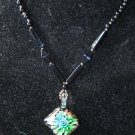 Tropical flower Lampwork Glass Pendant Necklace green