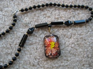 Tropical flower Lampwork Glass Pendant Necklace C