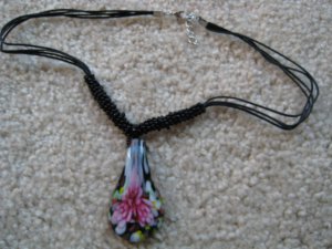 Tropical flower Lampwork Glass Pendant Necklace D