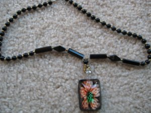 Tropical flower Lampwork Glass Pendant Necklace F