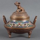 Chinese brass and champleve enamel censer