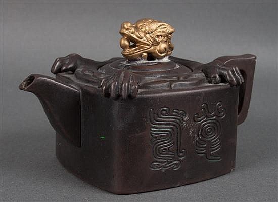 Chinese brown earthenware miniature teapot