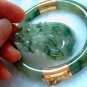 Vintage 14K Hinge Translucent Green Jade with Veining Bracelet & Match Certified Pendant