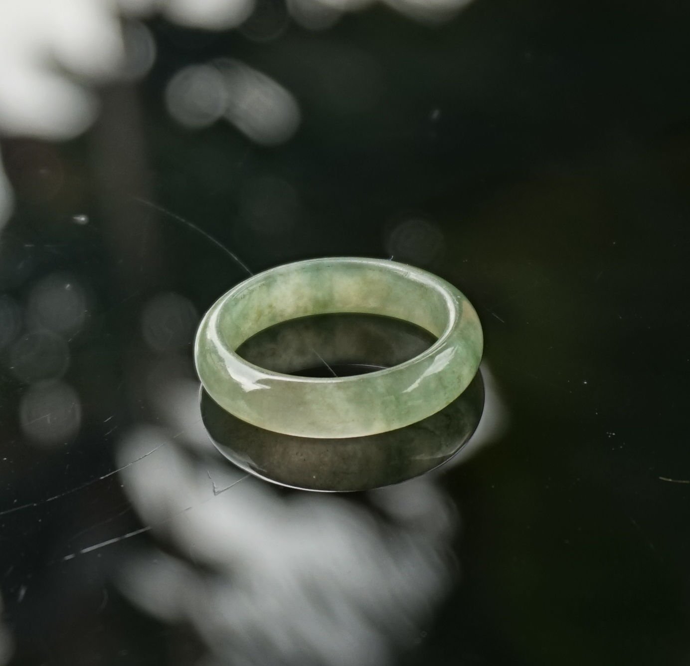 100% Real Natural Untreated Translucent Light Green Jadeite Jade Thin Ring 7