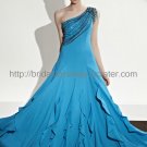High Quality One Shoulder Blue Evening Dress