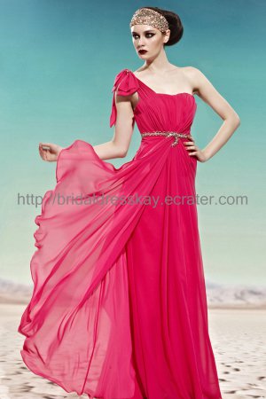 Simple One shoulder Red Evening Dress