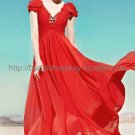 Deep V-neck Red Evening Dress Bridesmaid Dress