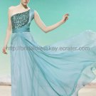 One Shoulder Green Evening Party Dress