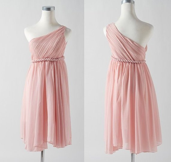 Short One Shoulder Pink Bridesmaid Dress