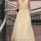 V-neck Yellow Evening Party Bridesmaid Prom Ball Dress