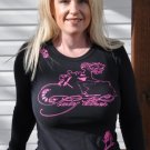 Lady Biker with Pink Art, Long Sleeve Thermal, Black