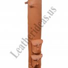 VINTAGE TAN BROWN LEATHER TUBE GOLF CLUB CARRYING BAG + 2 POCKETS RETRO STYLE