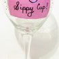 Mommys Sippy Cup Hand Painted Wine Glass In Pink and Black Polka Dots