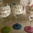 Name Your Glass and Color..Dots Hand Painted Wine Glass Bridesmaid Glasses Custom orders welcome