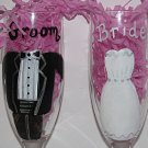 Bride And Groom Hand Painted Champagne Flute Set