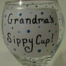 Grandmas Sippy Cup Hand Painted Wine Glass In Blue