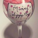 Mommys Sippy Cup Hand Painted Wine Glass In Pink Polka Dots