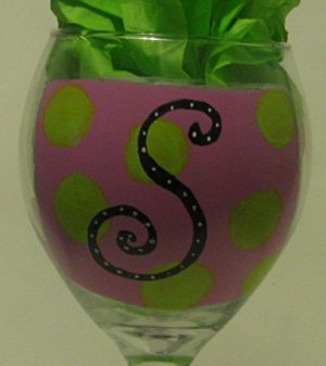 Big Polka Dots Choose Your Colors Any Initial hand painted wine glass