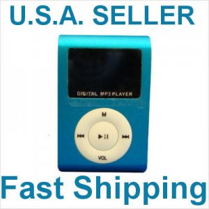 New Blue Mini MP3 Player W/ LCD Screen Clip Micro SD TF Slot