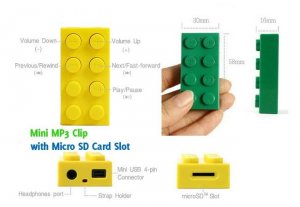 LEGO Block Mp3 Player Support Up To 8 GB Micro SD Card+ Earphones + USB Cables YELLOW