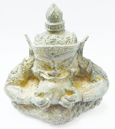 6"Brass Buddha TINY RAHU OM JUN MOON WEALTH MONEY LUCKY THAI MAGIC BLESSED AMULET THAILAND GIFT