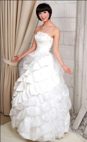 Custom Made- Tiered Beaded Lace Tube Formal Dress White Wedding Bridal Prom Dress