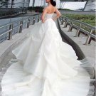 Custom Made- Pleated Sequin Embroidery Bustier Dress White Wedding Bridal Prom Dress