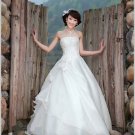 Custom Made- Pleated Flower Embellished Layered Wedding Dress Bridal Prom Gown Ball