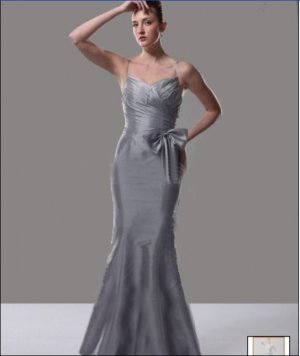 Custom Made- Bowknot Pleated Chest Spaghetti-straps Wedding Bridal Bridesmaid Ball Dress Grey